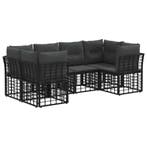 vidaXL Buiten bank set met kussen 6 pcs Zwart Polyester, Verzenden