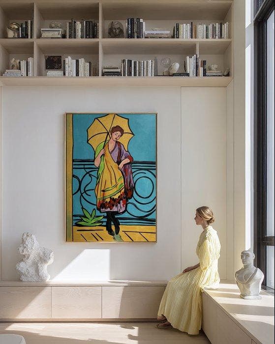 E. García - Mujer en el balcón XL (no reserve), Antiek en Kunst, Kunst | Schilderijen | Modern