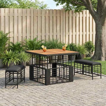 vidaXL Tuin Eettafel Set 3 st Zwart en Grijs Poly Riet en, Verzenden, Nieuw