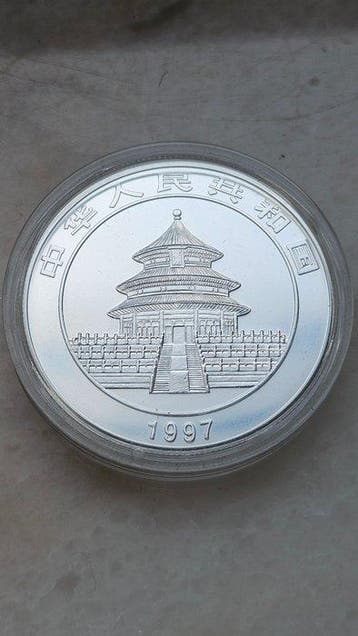 China. 5 Yuan 1997 Panda 1/2 Oz (.999) gekleurd (Zonder