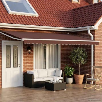 vidaXL Handbediende luifel met LEDs Bruin en wit 4 × 3 m, Verzenden, Nieuw