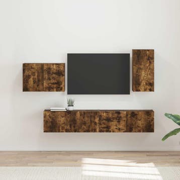 vidaXL Tv Wandkast Set 4 st Rook Eiken Bewerkt hout, Huis en Inrichting, Verzenden, Nieuw