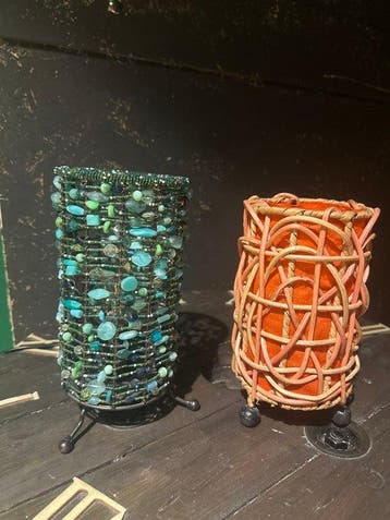 Tafellamp (2) - Rattan, Textiel, Metaal, Glas, Steen