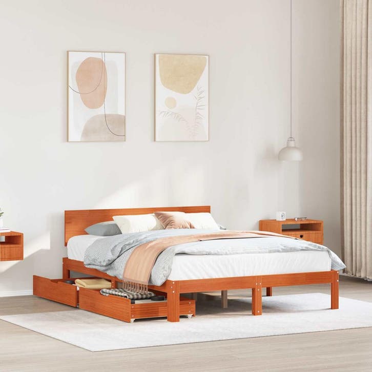 vidaXL Bedframe met hoofdeinde 3 pcs Wasbruin Massief, Huis en Inrichting, Slaapkamer | Bedden, Nieuw, Verzenden
