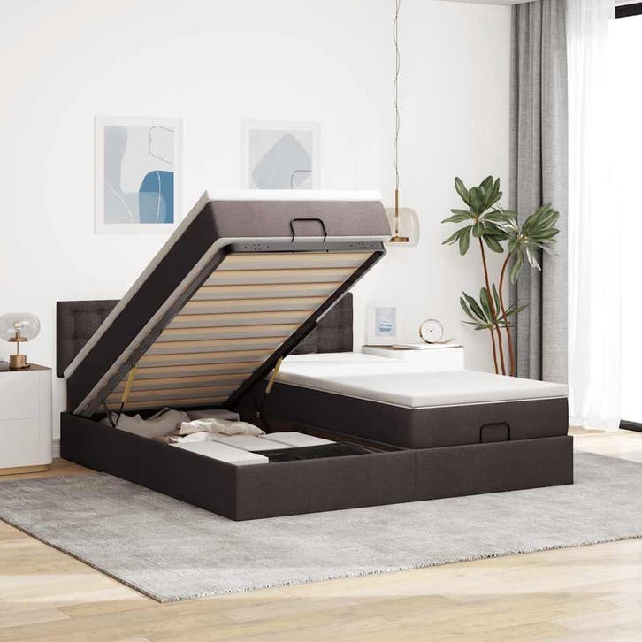 vidaXL Ottoman bed met matrassen 180x200cm stof donkerbruin, Maison & Meubles, Chambre à coucher | Lits, Envoi