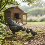 sculptuur, Hen with Chicks - 32 cm in length - 21 cm - Brons