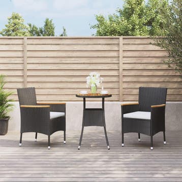 vidaXL 3-delige Bistroset met kussens poly rattan zwart, Verzenden, Nieuw