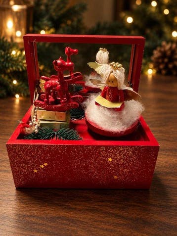 kerst-speeldoos met draaiende engel en rendier – O