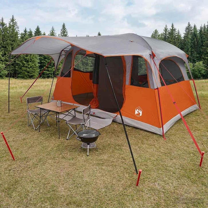 vidaXL Tunneltent met dak Grijs en Oranje 427 x 305 x 205 cm, Caravans en Kamperen, Tenten, Nieuw, Verzenden