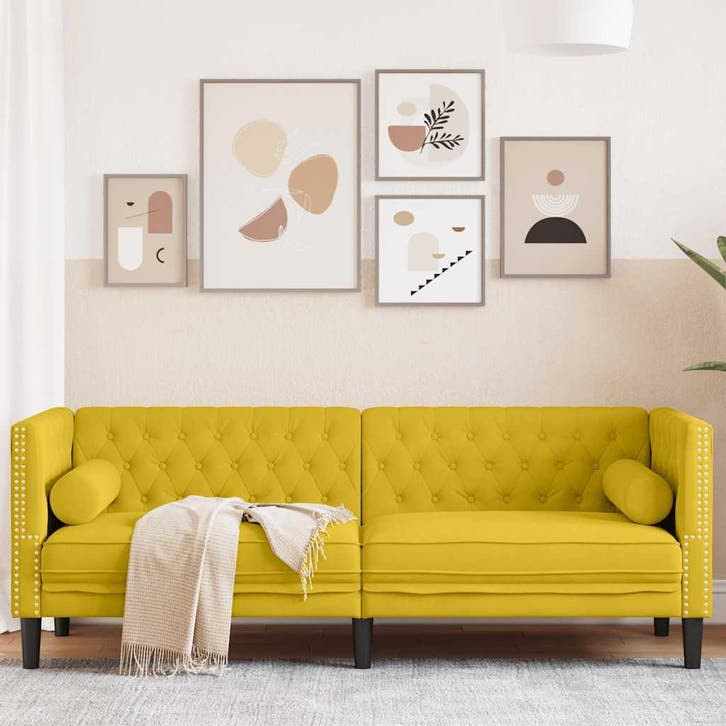 vidaXL Driezitsbank Chesterfield-stijl met bolsters fluweel, Huis en Inrichting, Zetels | Zetels, Nieuw, Verzenden