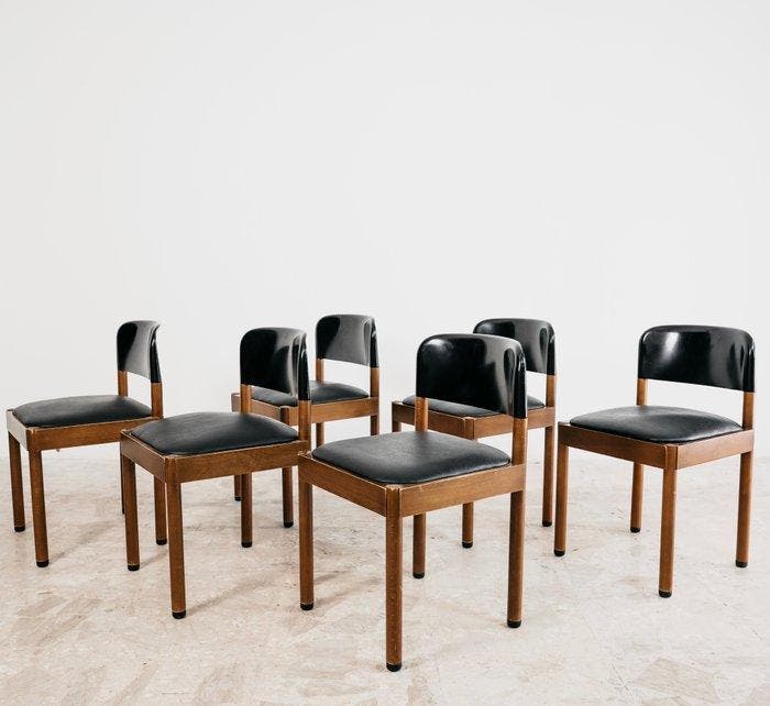 Piarotto - Chaise (6) - Bois, Cuir, Plastique, Antiquités & Art, Antiquités | Meubles | Chaises & Canapés