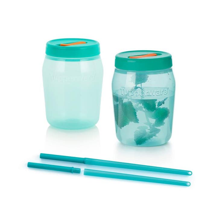 Tupperware Set Universal Jars met Rietjes Groen, Huis en Inrichting, Keuken | Tupperware, Nieuw, Verzenden