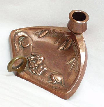 WMF - Kaarsenhouder - Koper - Vos en teckel, Antiek en Kunst