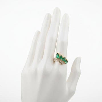Ring - 14 karaat Geel goud - 2.15ct. tw. Smaragd - Diamant