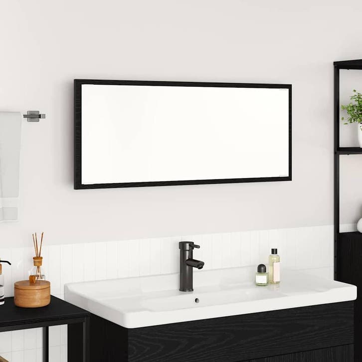 vidaXL Spiegel met spiegel Zwart Eiken 90 x 8,5 x 37 cm, Huis en Inrichting, Tafels | Kaptafels, Nieuw, Verzenden