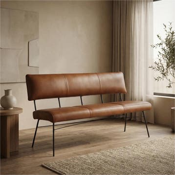 Leren eetkamerbank Solid - Granada Savannah (cognac) -, Ophalen of Verzenden, Nieuw, Bruin, Leer
