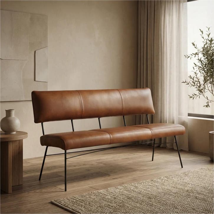 Leren eetkamerbank Solid - Granada Savannah (cognac) -, Huis en Inrichting, Stoelen, Bruin, Nieuw, Leer, Ophalen of Verzenden