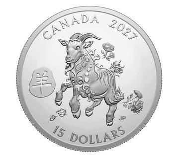 Canada. 15 Dollars Canada 2027 – Lunar Year of the Goat – 1