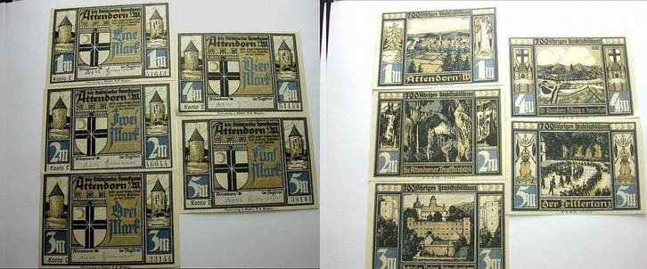 Serie von 1, 2, 3, 4 en 5 Mark ohne Jahr (1922) duitse Se..., Postzegels en Munten, Munten | Nederland, Verzenden