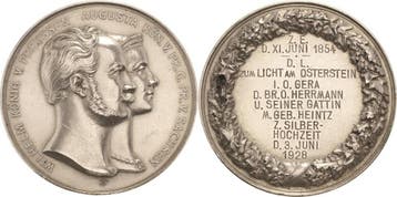 Zilver medaille ohne Jahr (gravur 1928) Reuss-staedte en..., Verzenden