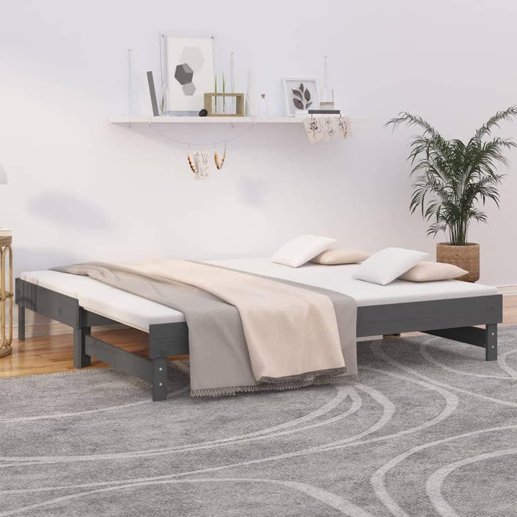 vidaXL Slaapbank uitschuifbaar massief grenenhout grijs, Huis en Inrichting, Slaapkamer | Bedden, Nieuw, Verzenden