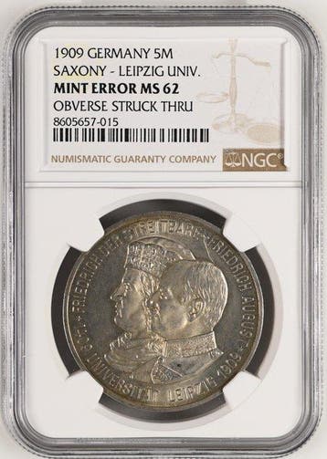 Allemagne, Empire Frederick August III. 5 Mark 1909 Leipzig