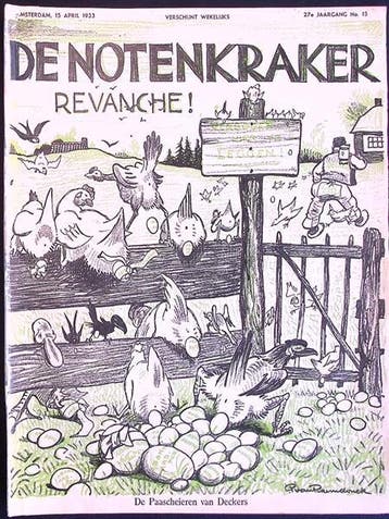 De Paascheieren van Deckers op spotprent (lijst optie), Antiek en Kunst, Verzenden