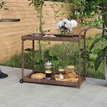 vidaXL Serveerwagen 100x45x83 cm poly rattan bruin, Verzenden