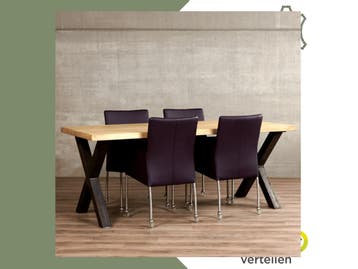 Set van 4 paarse leren eetkamerstoelen - met wieltjes en, Ophalen of Verzenden, Nieuw, Eén