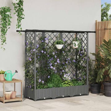 vidaXL Verhoogd Bed met Trellis en Dak Lichtgrijs 164 x 40 x, Verzenden