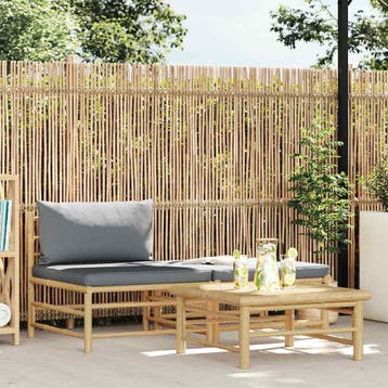 vidaXL 3-delige Loungeset met donkergrijze kussens bamboe, Verzenden, Nieuw
