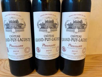 2012 Chateau Grand-Puy-Lacoste - Bordeaux - 3 Flessen (0.75, Verzamelen, Nieuw