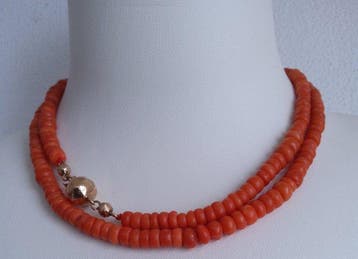 Ketting - 14 karaat Geel goud - Bloedkoraal