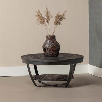 Salontafel Mangohout Rond Maeve 90 Zwart, Verzenden, Rond, Nieuw, Industriële meubels