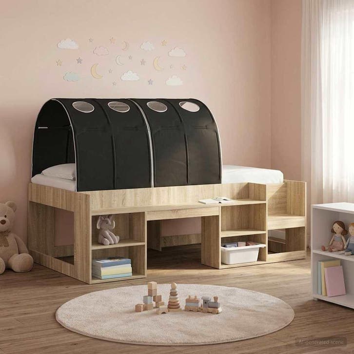 vidaXL Bed tunnel 2 st Zwart Polyester, Maison & Meubles, Chambre à coucher | Lits, Envoi