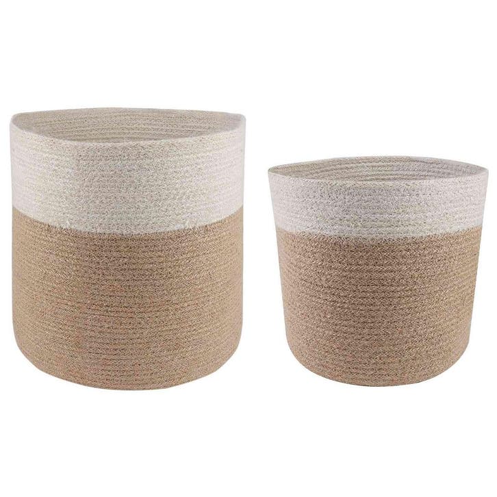 vidaXL Plantenpot Set 2 st Natuurlijk en Wit Ø 28 x 28 cm, Tuin en Terras, Bloempotten, Nieuw, Verzenden
