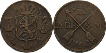 2 Öre 1760, Schweden Adolf Friedrich 1751-1771, Verzenden, België