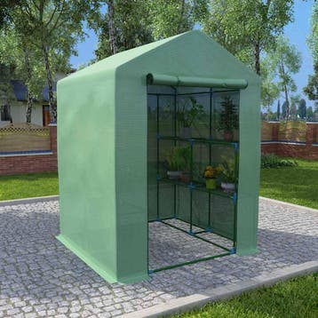 vidaXL Tuinkas met schappen 143x143x195 cm staal, Jardin & Terrasse, Verzenden