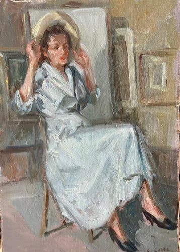 Carlo Corsi (1879-1966) - Donna in Interno