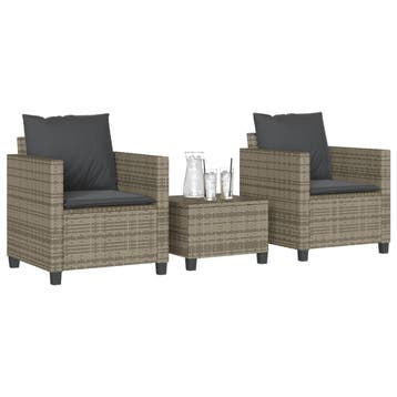 vidaXL 3-delige Bistroset met kussens poly rattan grijs, Verzenden, Nieuw