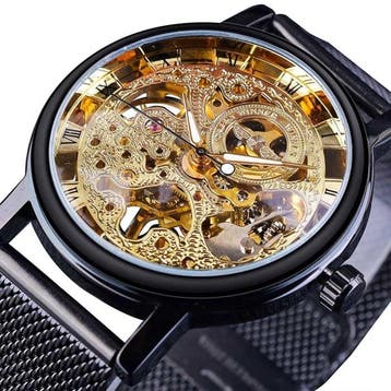 Gouden Kast Luxe Horloge voor Heren - Mesh Bandje, Verzenden