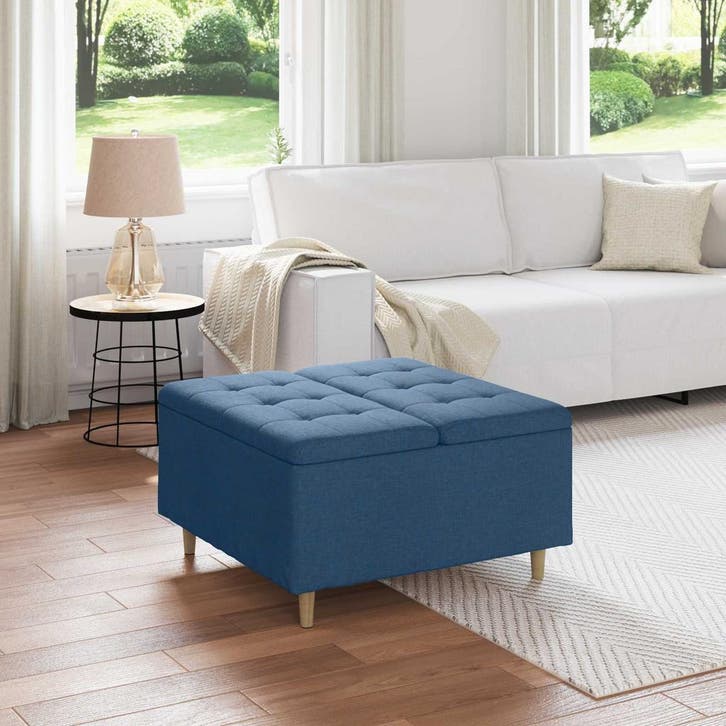 vidaXL Opslagottoman met kussen Blauw 80 x 80 x 45 cm Stof, Maison & Meubles, Tabourets de bar, Envoi