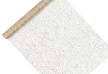 Witte Organza Stof Gouden Bladeren 48cm 9m, Hobby en Vrije tijd, Verzenden, Nieuw