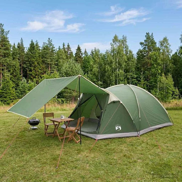vidaXL Huisje Tent met dak Groen 6-persoons Polyester en, Caravanes & Camping, Tentes, Envoi