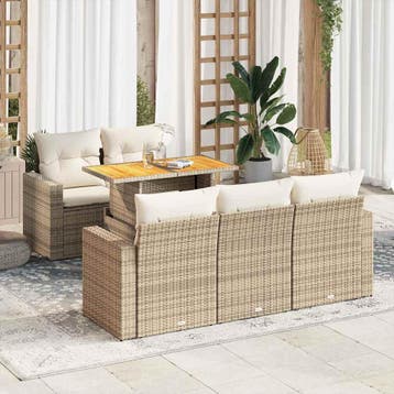 vidaXL 6-delige Loungeset met kussens poly rattan beige, Verzenden, Nieuw, Loungeset