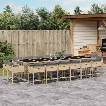 vidaXL 17-delige Tuinset met kussens poly rattan gemengd, Verzenden, Nieuw, Tuinset