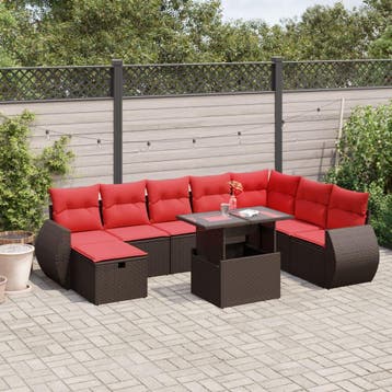 vidaXL 9-delige tuinbankset met kussens, bruin polyrotan, Verzenden, Nieuw