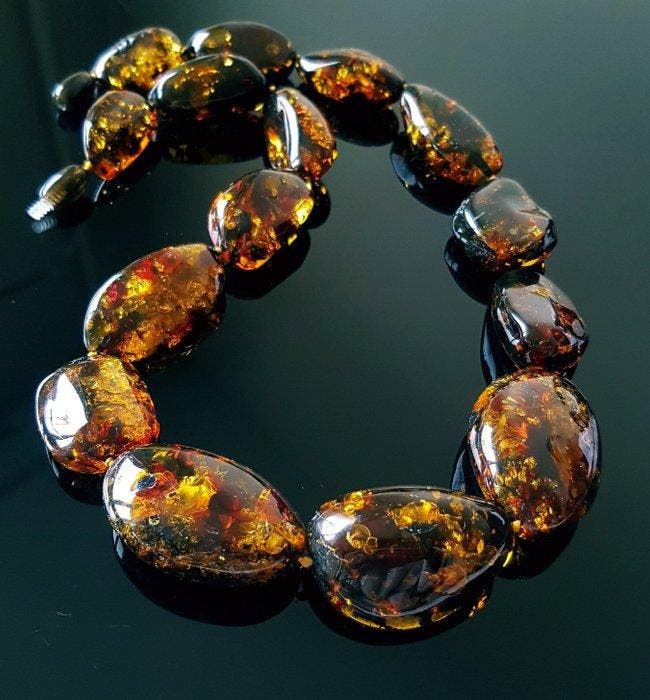 Amber Reusachtige natuurlijke Baltische barnsteenketting- 65, Collections, Minéraux & Fossiles