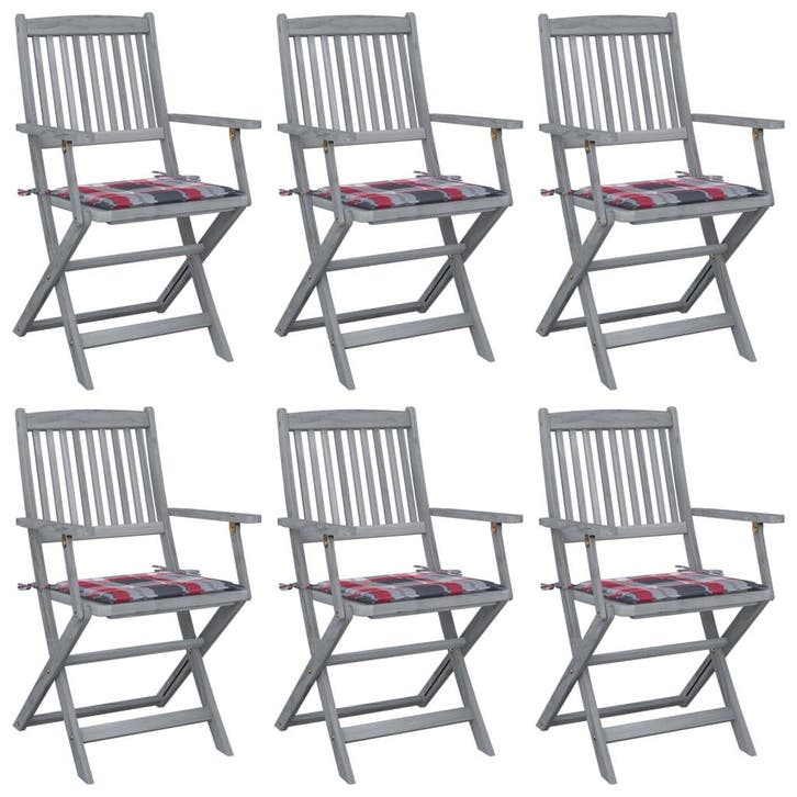 vidaXL Tuinstoelen 6 st inklapbaar met kussens massief, Jardin & Terrasse, Chaises de jardin, Envoi