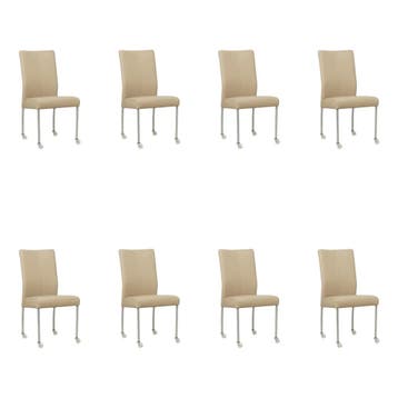 Set van 8 Leren eetkamerstoelen Comfort met wieltjes -, Ophalen of Verzenden, Nieuw, Leer, Eén